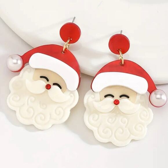Red Acrylic Santa Christmas Drop Earrings - Picture 1 of 1